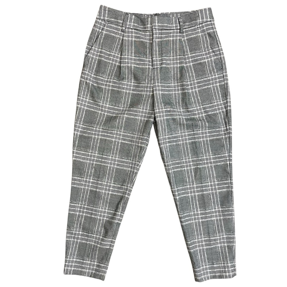 Banana Republic Twill Gray Plaid Tapered Crop Preppy Trouser Pants